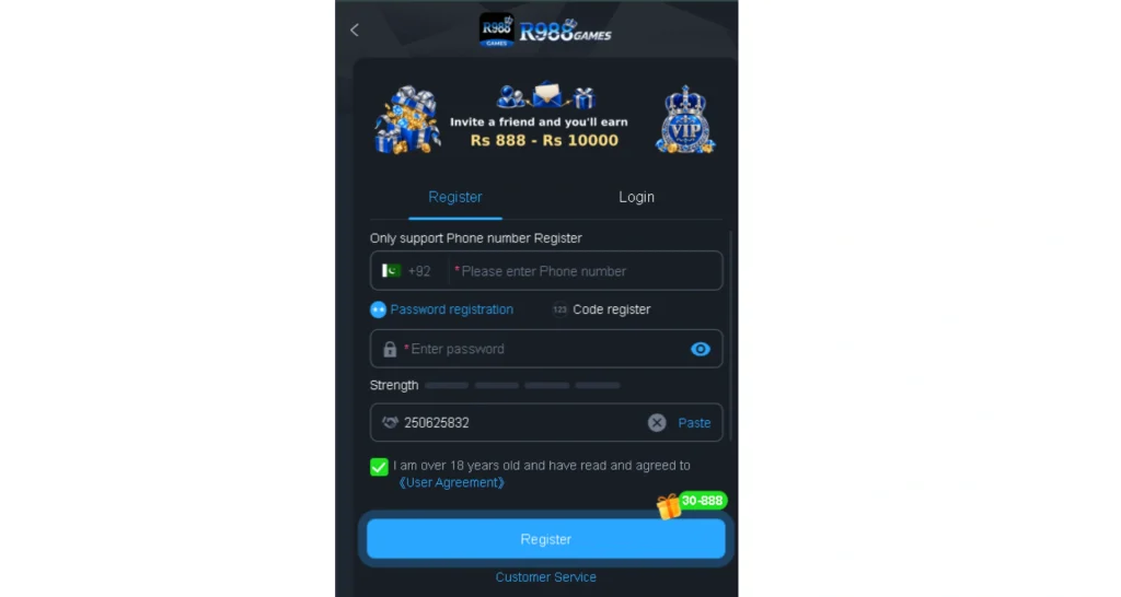 R988 Game Register and mobile gaming interface.